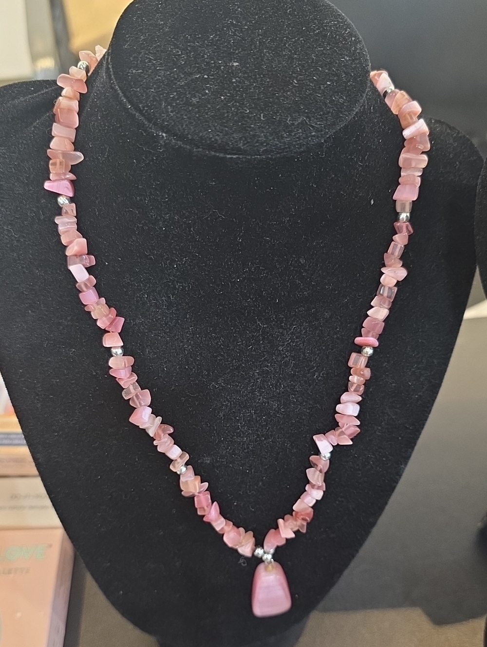 Handmade Pink Gemstone Bead Necklace with Pendant